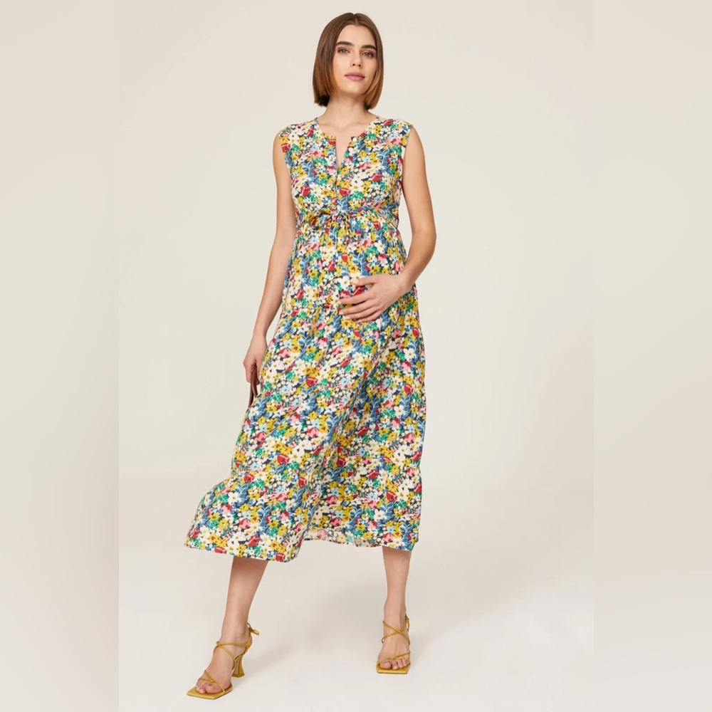 Isabella Oliver Floral Maternity Midi Dress Multicolor Sleeveless Size 8 Size 3